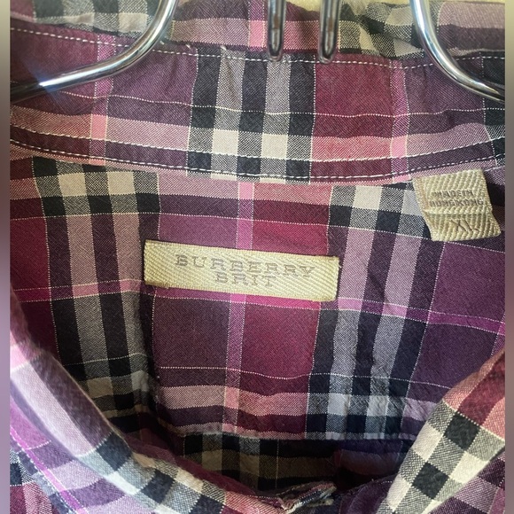 Burberry Brit Maroon and Black Plaid Casual Button-Down Shirt Men’s XL - Picture 3 of 6